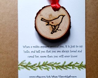 Robin Christmas decoration, thinking of you Christmas decoration, wooden Christmas tree decoration, vegan gift, remembrance gift, Christmas.