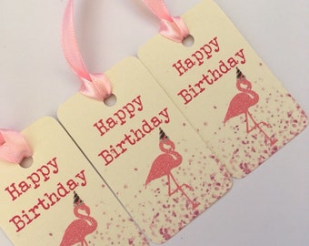 Flamingo Geburtstag Tags, Leinen Karton, Sommer Gastgeschenke