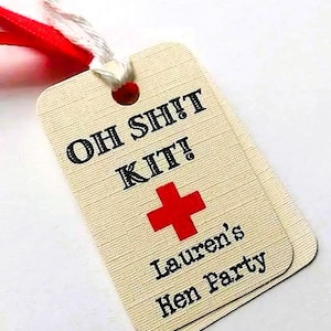 Gepersonaliseerde tags voor vrijgezellenfeest kater, ivoor linnen karton