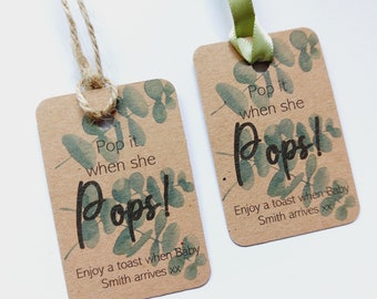 Pop When She Pops Baby Shower Favor Tags, Eucalyptus Sage Green