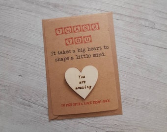 Personalized Teacher Gift, Plywood Heart Magnet, End of Year Present