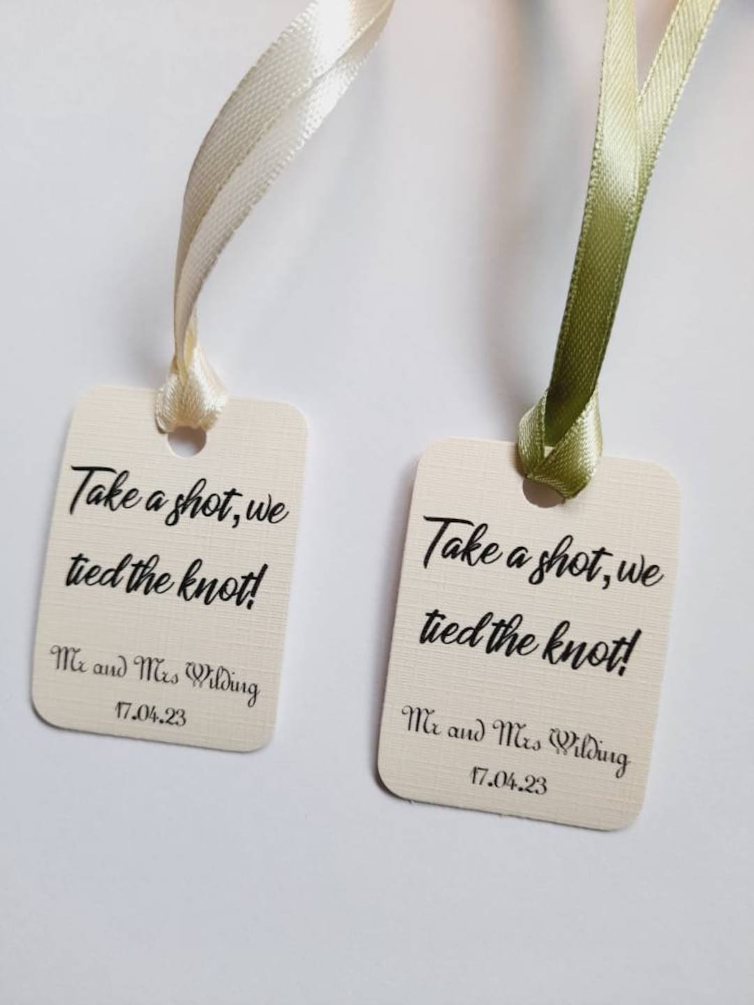 Personalized Wedding Shot Tags, Ivory Linen, Minimalist, Shot Token ...