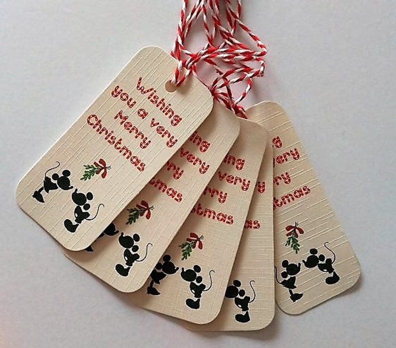 Disney Christmas tags, Christmas Tags, Mickey and Minnie Mouse Christmas tags, Mickey mouse gift tag, Mickey and Minnie kissing gift tag. image 3