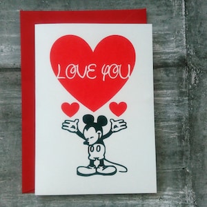 Carte Mickey Mouse Love You, carte de Saint-Valentin Mickey Mouse, Saint-Valentin Disney, carte d'anniversaire Disney.