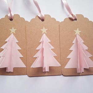 Etiqueta para árbol de Navidad, etiqueta 3D, Navidad rosa, etiqueta navideña, Navidad hecha a mano, Navidad, etiqueta de regalo