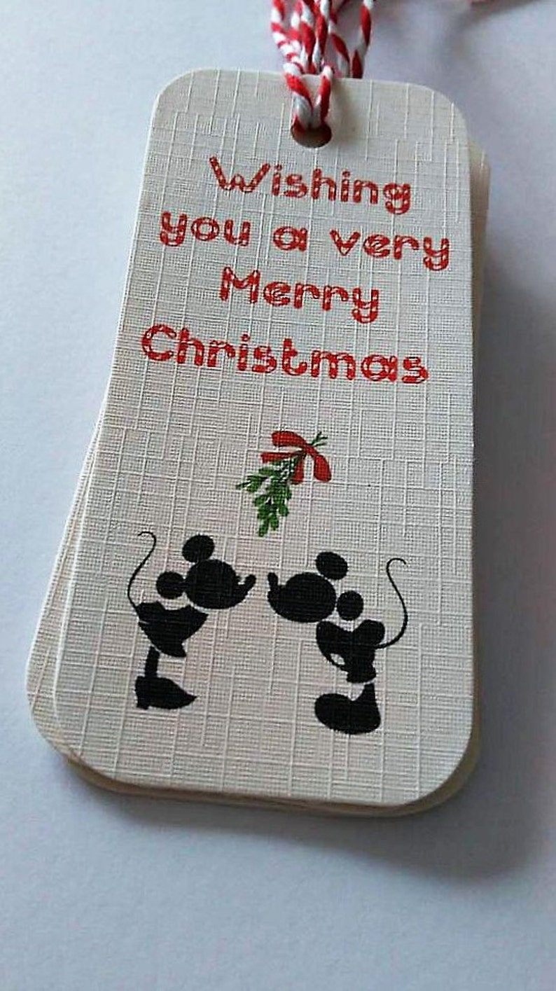 Disney Christmas tags, Christmas Tags, Mickey and Minnie Mouse Christmas tags, Mickey mouse gift tag, Mickey and Minnie kissing gift tag. image 2