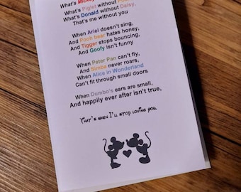 Mickey and Minnie Mouse Valentines Card, Disney Inspired A5