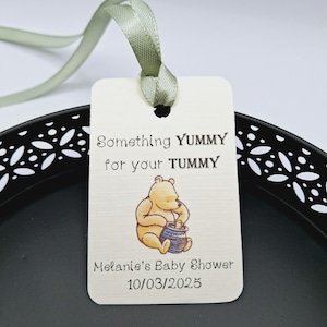 Etiquetas para baby shower, baby shower de Winnie the Pooh, etiquetas con dulces para baby shower, futura mamá, etiqueta de regalo para baby shower, osito Pooh