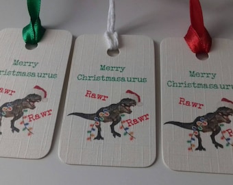 Christmas dinosaur tags, dinosaur tags, Christmas tags, dinosaur Christmas,  christmasaurus, Christmas present tags.