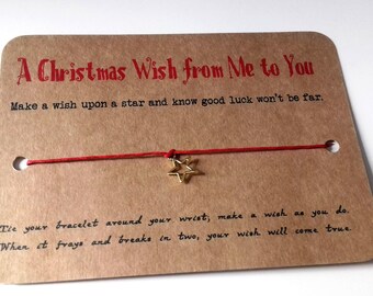 Christmas Wish Bracelet, Gold Star Charm, Stocking Stuffer