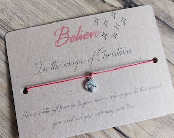 Christmas wish bracelet, believe, magic of Christmas, small gift, stocking filler, Christmas eve box filler, Christmas eve box, student gift