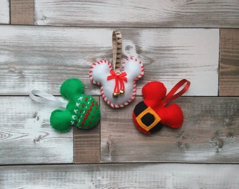 Hand Stitched Mickey Mouse Christmas Ornament, Felt Disney Decoration