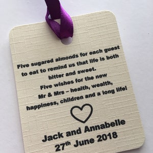 Sugared Almond Wedding Favours,almond Favour Tag, Wedding Favour Tag ...