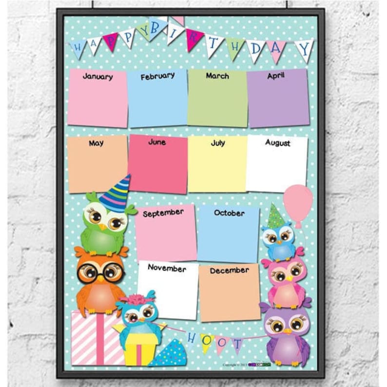 Owls Birthday Calendar Chart Printable/Digital Download | Etsy
