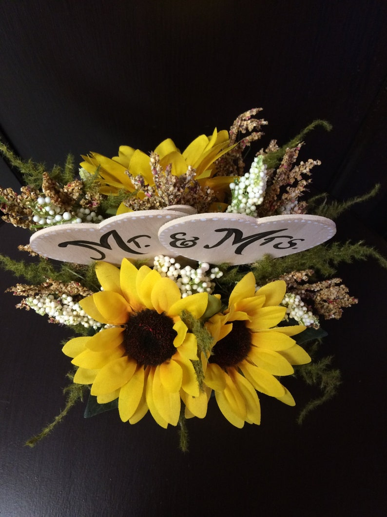 Rustic Sunflower Mr. &amp; Mrs. Wedding Cake Topper Your Own
