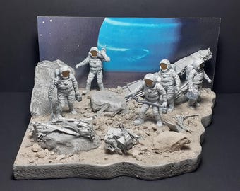 Space Sci-fi-themed Neptune / Triton diorama | Satellite crash & astronauts model diorama | Gift display piece | Handmade, hand-painted