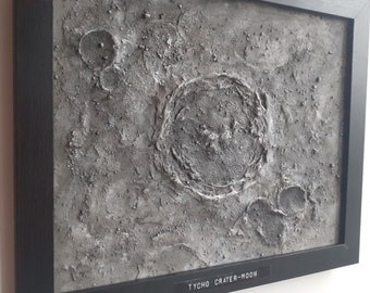Sci-fi Space-themed Tycho Crater Moon Art 3D Lunar Landscape | Handmade Space Gift | Framed 3D Art Print for Wall/ Desk | One-of-a-kind