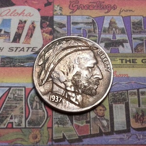 Hand engraved hobo nickel coin - Classic type design U.S.A Buffalo nickel coin