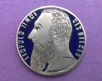 1901 Belgium Silver Coin | Hand-Engraved 1901 Franc Enamelled | Coin Collector Gift