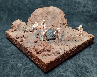 Space-themed Sci-Fi Mars Diorama | Martian Meteorite, Astronauts, Space Gift | Handmade, hand-painted display art