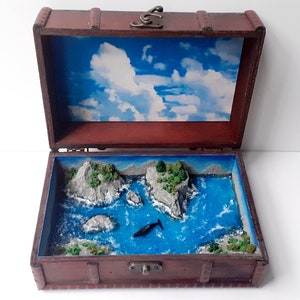 Handmade resin ocean whale model diorama in a box - 19cm x 13cm