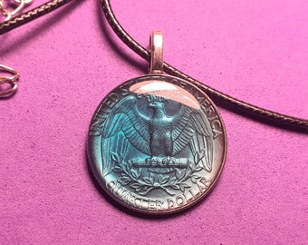 Enamel coin pendant necklace adjustable cord necklace | USA Quarter Dollar | Hand-painted Jewellery Gift for Her | Handmade Resin Art Gift