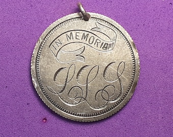 Antique Coin Necklace Pendant | Canada Victoria 25 Cent | Engraved Silver Love Token | Coin Collector Gift