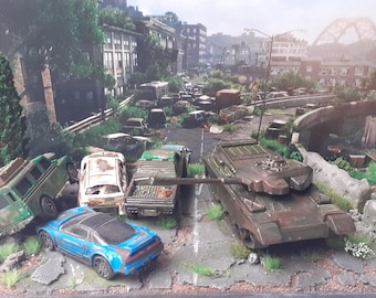 Post-Apocalyptic Zombie Abandoned City Highway | Car Display Scene | Handmade Gift, Hand-painted Display Art | Gaming | TV