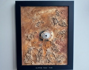 Olympus Mons Mars 3D Wall / Desk Art | Textured Martian Landscape  | Handmade, hand-painted display art (29x23cm)