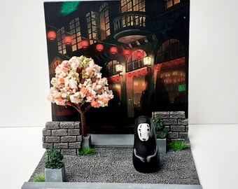 Handmade Spirited away no face abandoned theme park scenic model diorama ornament - Studio Ghibli / anime whimsical style 10cm x 10cm