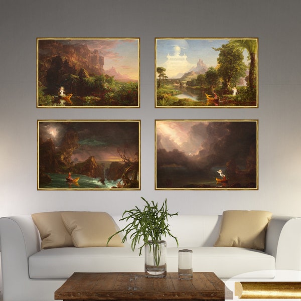 Thomas Cole Print, The Voyage of Life, Thomas Cole Set Art, Kindheit, Jugend, Männlichkeit, Alter,