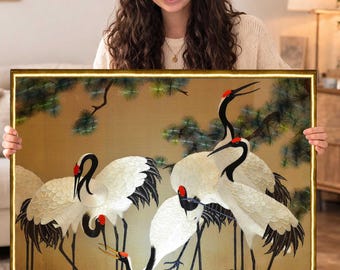 Chinese Cranes Canvas Print: Asian Bird Wall Art, Wooden Frame Options