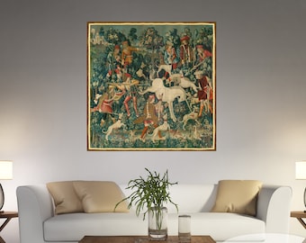 La licorne se défend, impression sur toile de licorne, broderie de licorne, tapisserie médiévale