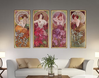 Mucha Gemstones Art Nouveau Canvas Print Set