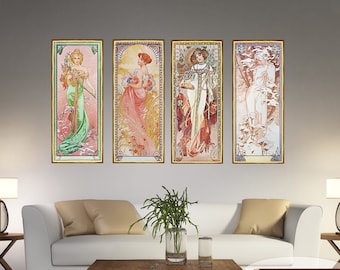 Four Seasons Alphonse Mucha canvas print set: Art Nouveau Reproduction