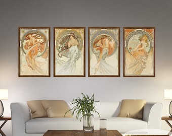 Alphonse Mucha, The Arts mucha, The Arts Set of 4, The Arts canvas, Mucha painting