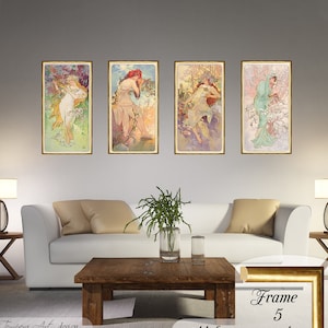 Alphonse Mucha Druck, Die vier Jahreszeiten, Jahreszeiten Leinwand, Mucha Leinwanddruck