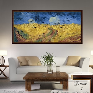 Champ de blé Van Gogh avec imprimé corbeaux : décoration murale en toile encadrée