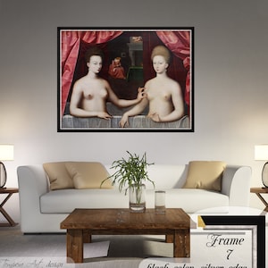 Impression sur toile de Gabrielle D'Estrées et l'une de ses sœurs, impression encadrée de l'école de Fontainebleau