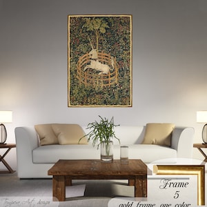 Unicorn in Captivity Canvas Print: Medieval Tapestry Art