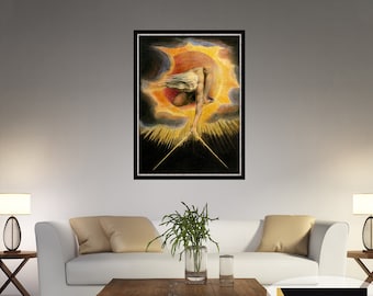 Puede incluir: Una pintura enmarcada de un hombre que extiende la mano con una brújula, rodeado de una luz dorada y nubes. El marco es negro con un borde plateado. El texto "Frame 7" y "black color, silver edge" es visible debajo del marco.