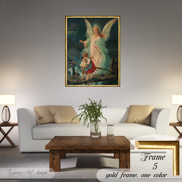 Ange gardien, ange protégeant les enfants sur le pont, ange gardien Impression sur toile