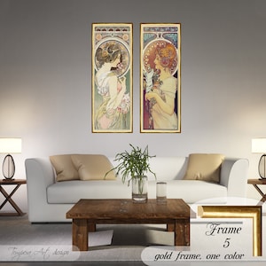 Alphonse Mucha, Primel und Feder, Jugendstil Druck, Mucha Leinwand