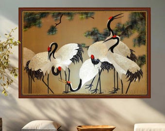 Chinese Cranes Canvas Print: Asian Bird Wall Art, Wooden Frame Options