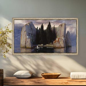 Riproduzione di stampa su tela de L'isola dei morti di Arnold Bocklin, opera d'arte murale L'isola dei morti