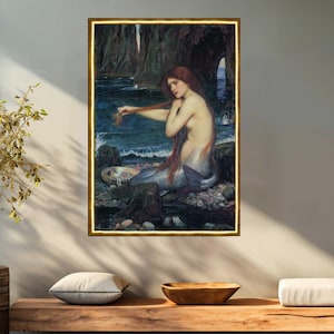 A Mermaid by John William Waterhouse vintage print on canvas