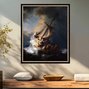 Christ in the Storm vintage canvas print, Storm on the Sea of Galilee by Rembrandt