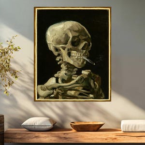Skull of a Skeleton with a Burning Cigarette by Van Gogh vintage reproduction on canvas