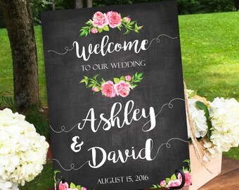 Wedding Sign, Welcome Wedding, Welcome Wedding Signs, Wedding Signs, Roses Wedding Sign, Chalkboard Welcome, Floral Wedding Sign, Printable
