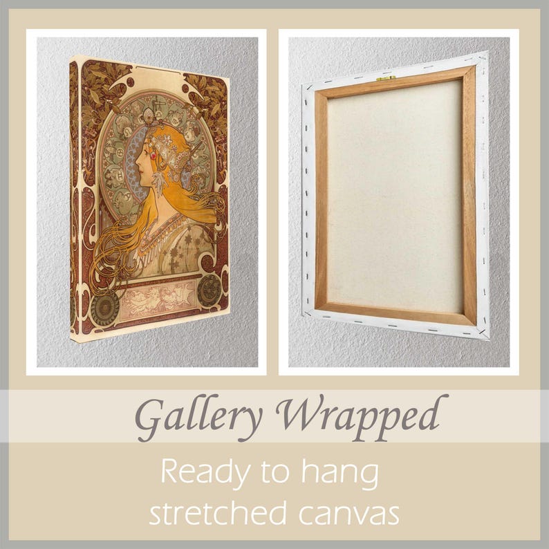 Zodiac by Alphonse Mucha printed on canvas, gallery wrapped